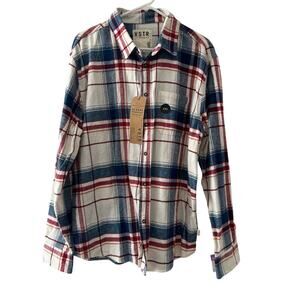 VSTR Shirt XXL White Blue Red Plaid Flannel Button Up Long Sleeve Mens New NWT